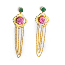 CALYPSO Green Druzy and Pink Solar Quartz Earrings
